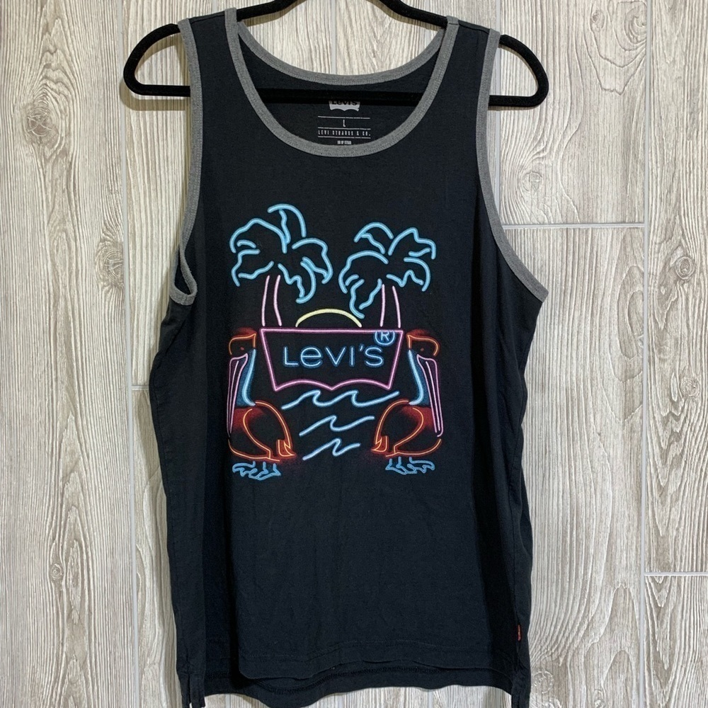Levis Palm Tree Neon Sign Graphic Sleeveless Muscle Tee Tank Top Unisex Size L